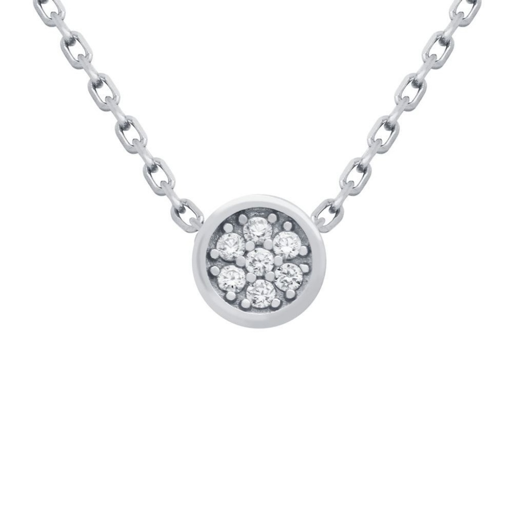 NWOT MINIMALIST STERLING SILVER ROUND CZ CLUSTER BEZEL NECKLACE 16" + 2"